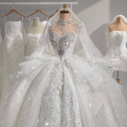 Váy cưới ren tay dài cổ điển