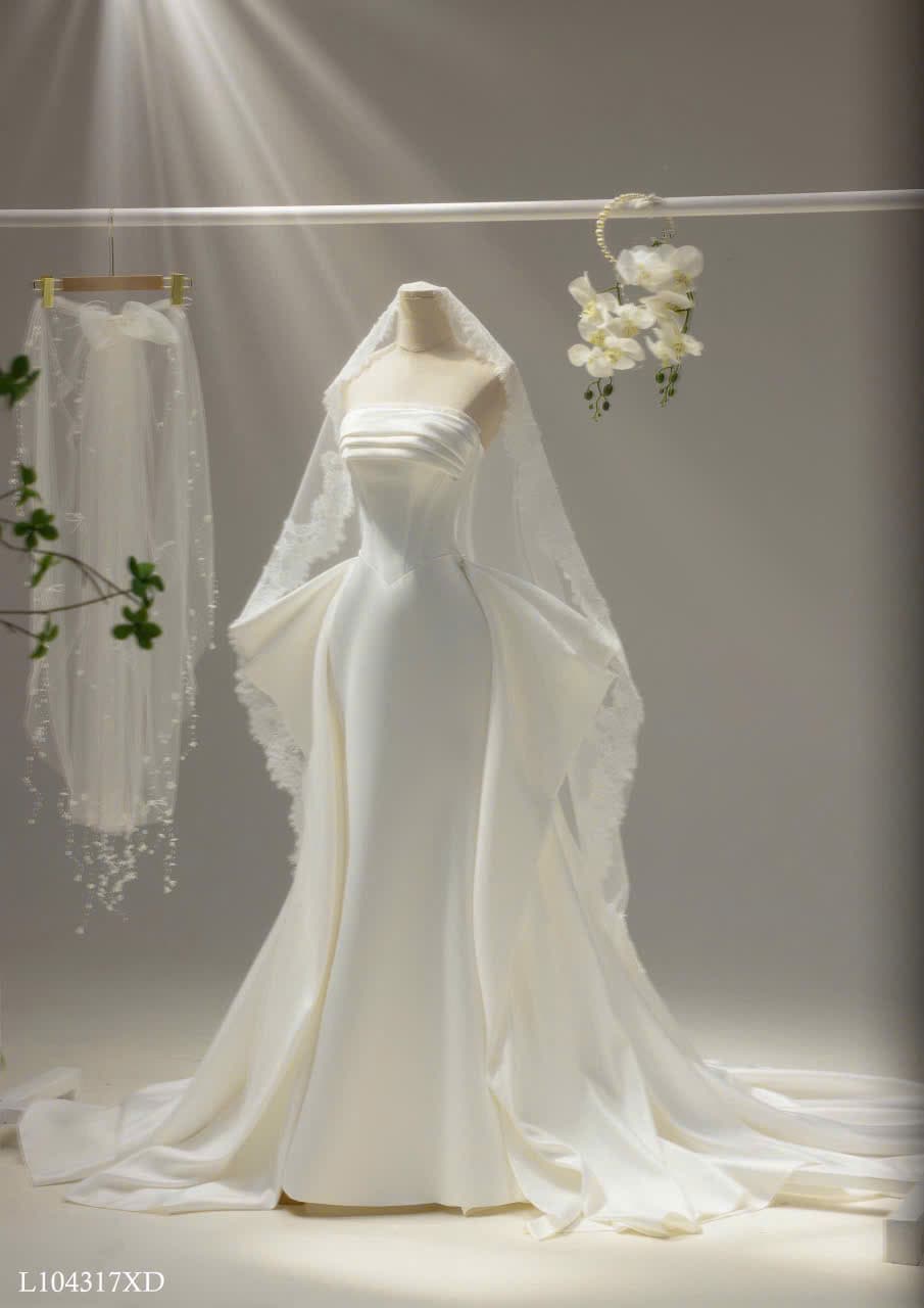 Váy cưới satin dáng A tối giản