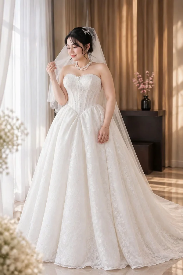 Big size cúp ngực với tùng xếp bồng